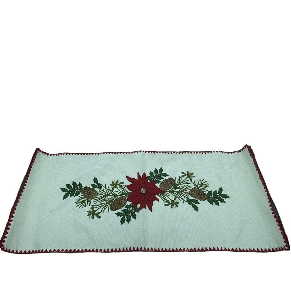 Better Homes and Gardens Christmas Table Runner Embroidered Poinsettia Pine Cone